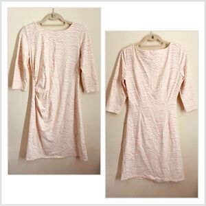 J. McLaughlin Pale Pink & White Long Sleeve Wave-Print Dress